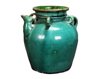 Large Chinese Green Glazed Ceramic Tea Pot Jug Pitcher