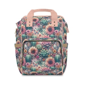 Succulent Plant Themed Multifunctional Diaper Backpack - Stylish Baby Bag, Waterproof Nursery Bag, Baby Shower Gift, Travel Diaper Bag