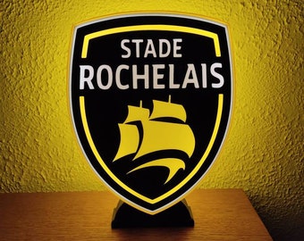 Lampe - Veilleuse LED 3D Emblème La Rochelle- Stade Rochelais - Rugby , intensité réglable, connexion USB 5V avec interrupteur