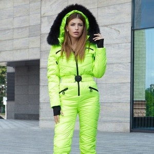 Women Ski Jumpsuit Neon Green Overall Bright Winter Suit - Etsy