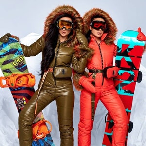 Women and Children Ski Jumpsuit Red With Gloves and Bag Overall Winter ...