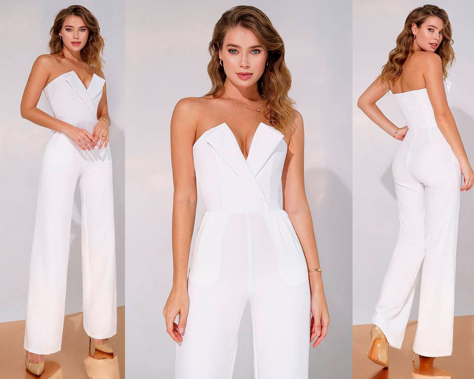 White Formal Jumpsuit Womens Bridal White Jumpsuit Women Onepiece for  Wedding Reception Birthday Outfit Sleeveless Jumpsuit With Corset 