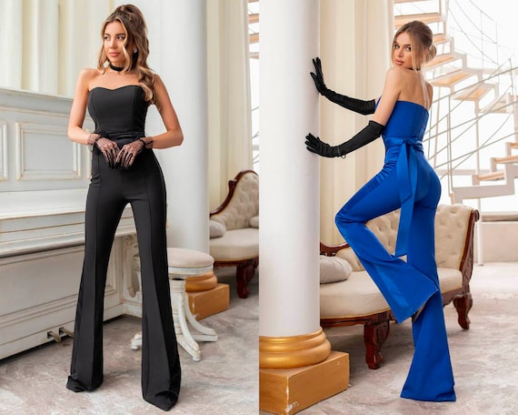 Women Corset Jumpsuit Satin Inserts Bridal Wedding Bridesmaid Prom  Graduation Womens Formal Top Wide Leg Pants Palazzo Blue Black -  Canada