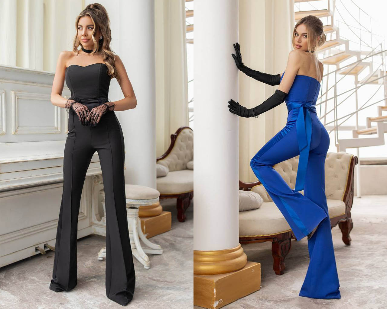 Sky Blue Satin Formal Jumpsuit Evening Wear With Pockets Modern