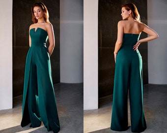 Verde mujeres mono novia boda dama de honor graduación ensayo cena corsé top pantalones anchos culottes palazzo beige rojo blanco