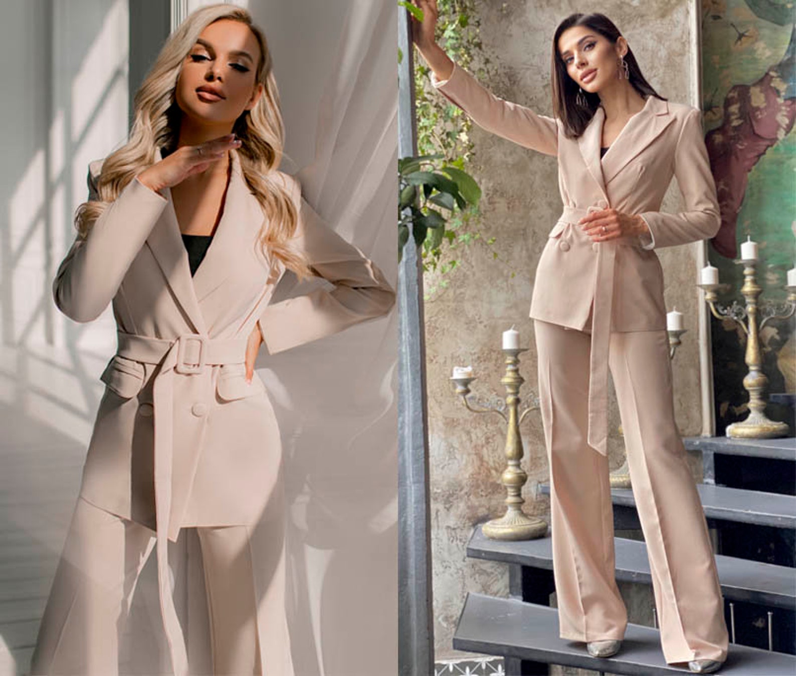 Women Suit Set Elegant Cocktail Pantsuit Jacket Palazzo Pants | Etsy