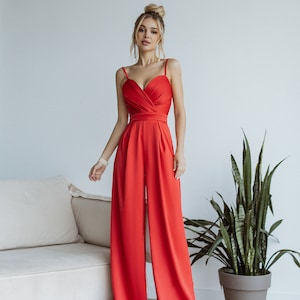 Dames jumpsuit bruidsbruiloft bruidsmeisje prom afstuderen dames formele korset top wijde pijpen broek palazzo grijs reg groen Red