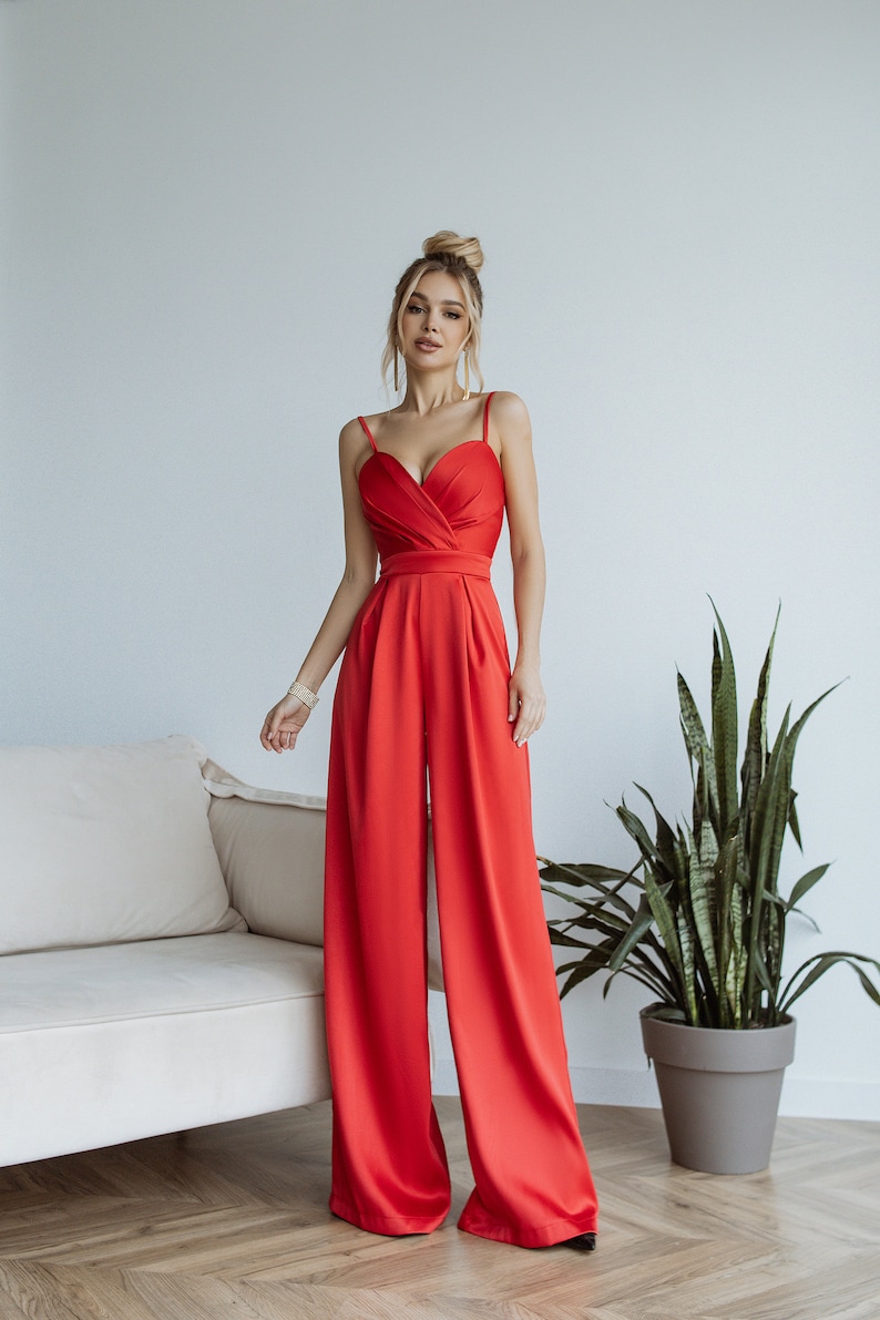 Dames jumpsuit bruidsbruiloft bruidsmeisje prom afstuderen dames formele korset top wijde pijpen broek palazzo grijs reg groen Red