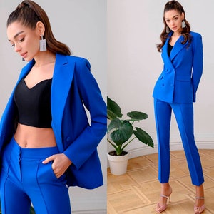 Femme Veste Pantalon Tailleur-pantalon Chic Entretien officiel Élégant Cocktail Remise des diplômes Rose Bleu Vert Moka Bleu