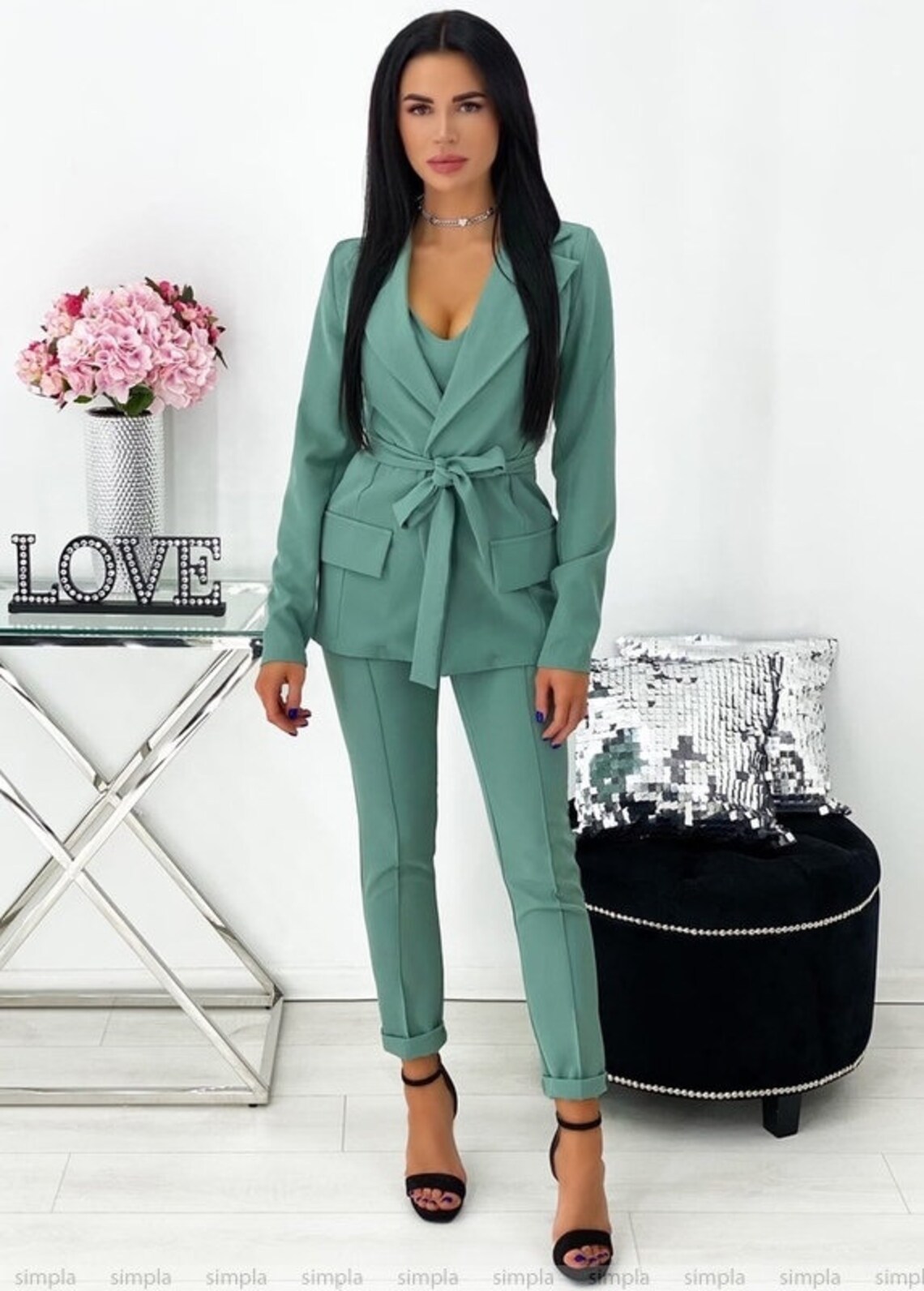 Women Threepiece Suit Olive Etsy