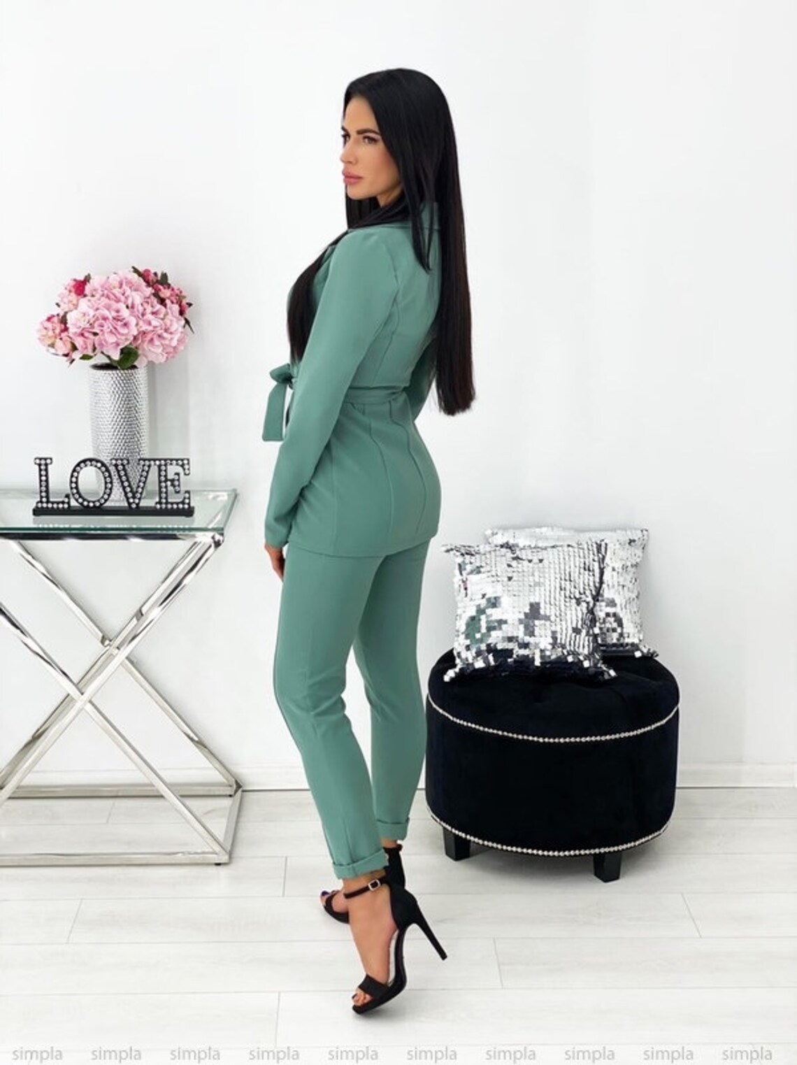 Women Threepiece Suit Olive Etsy