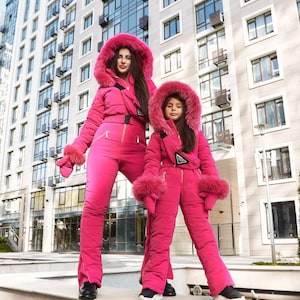 Women And Children Ski Jumpsuit Mittens And Bag Overall Winter Suit Snowboard Jacket Warm Pants