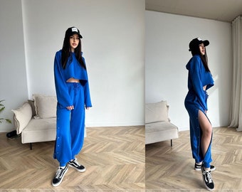 Costume de sport bleu à boucle pour femmes