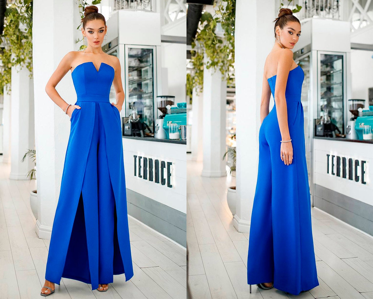 2020 Elegant Satin Jumpsuit Formal Jumpsuits For Prom With Jacket Sexy V  Neck Arabic Formal Evening Gown From Manweisi, $102.65 | DHgate.Com