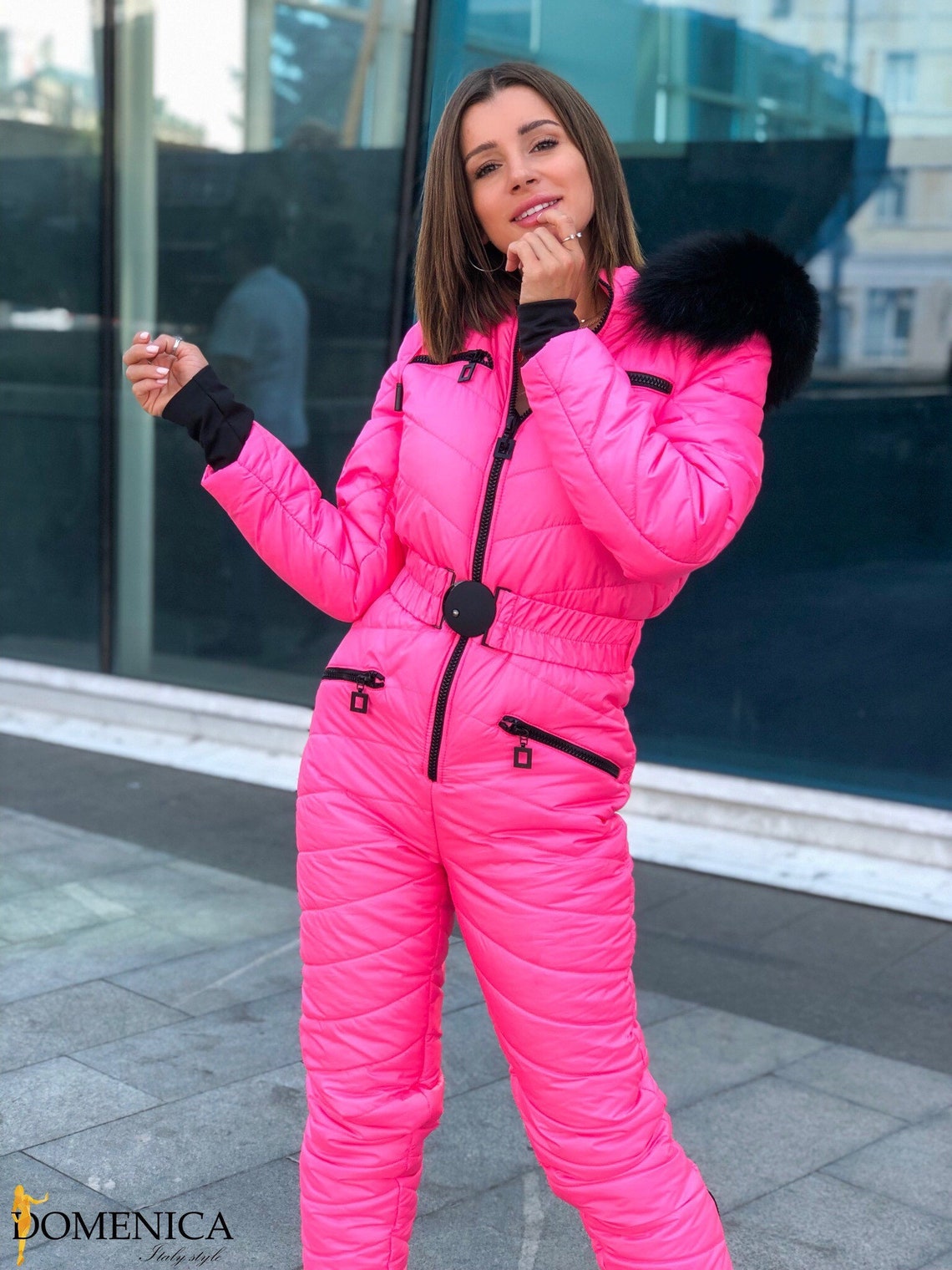 Women Ski Jumpsuit Bright Pink Overall Winter Suit | Etsy