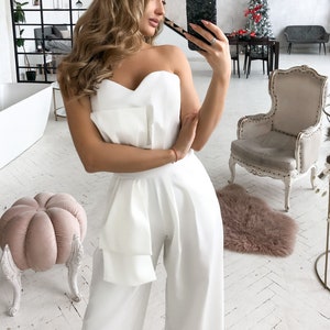 Women Bridal Corset Jumpsuit With Bow Cropped Trousers for - Etsy
