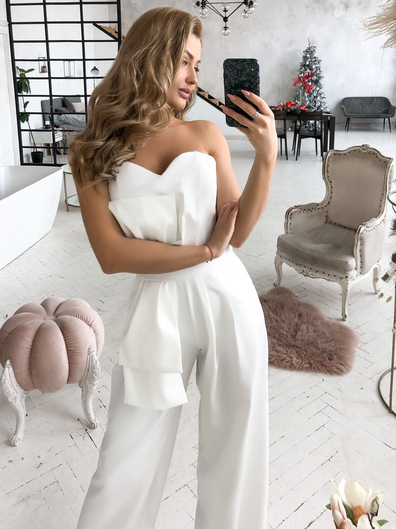 Women Bridal Corset Jumpsuit With Bow Cropped Trousers for Etsy