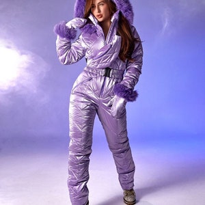 Women Ski Jumpsuit For Women And Children Kids Snowsuit Overalls Snowboarding One-piece Warm Suit Lavender