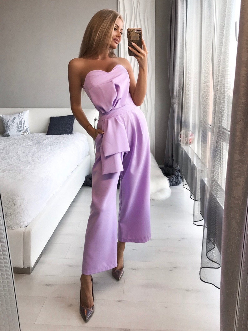 Women Bridal Corset Jumpsuit With Bow Cropped Trousers for Etsy