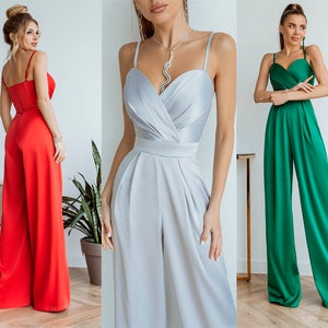 Dames jumpsuit bruidsbruiloft bruidsmeisje prom afstuderen dames formele korset top wijde pijpen broek palazzo grijs reg groen afbeelding 1