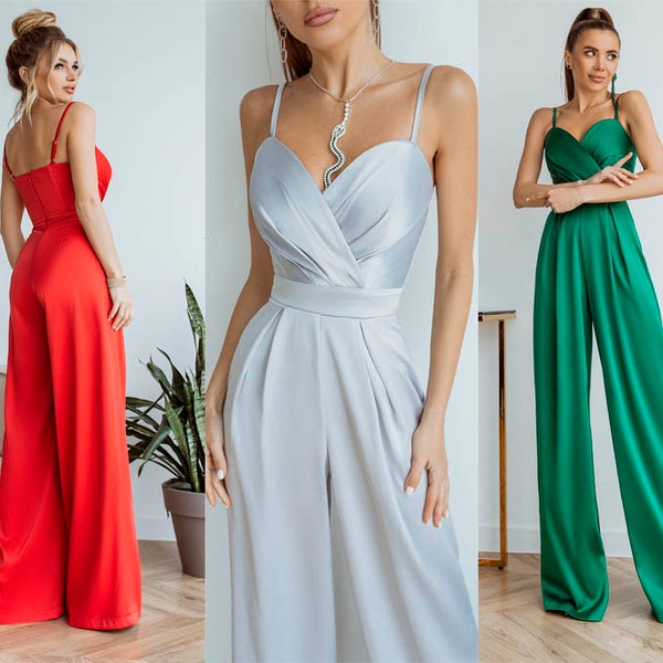 Frauen Overall Braut Hochzeit Brautjungfer Abschlussball Abschluss Damen formale Korsett Top weites Bein Hosen Palazzo grau Reg grün