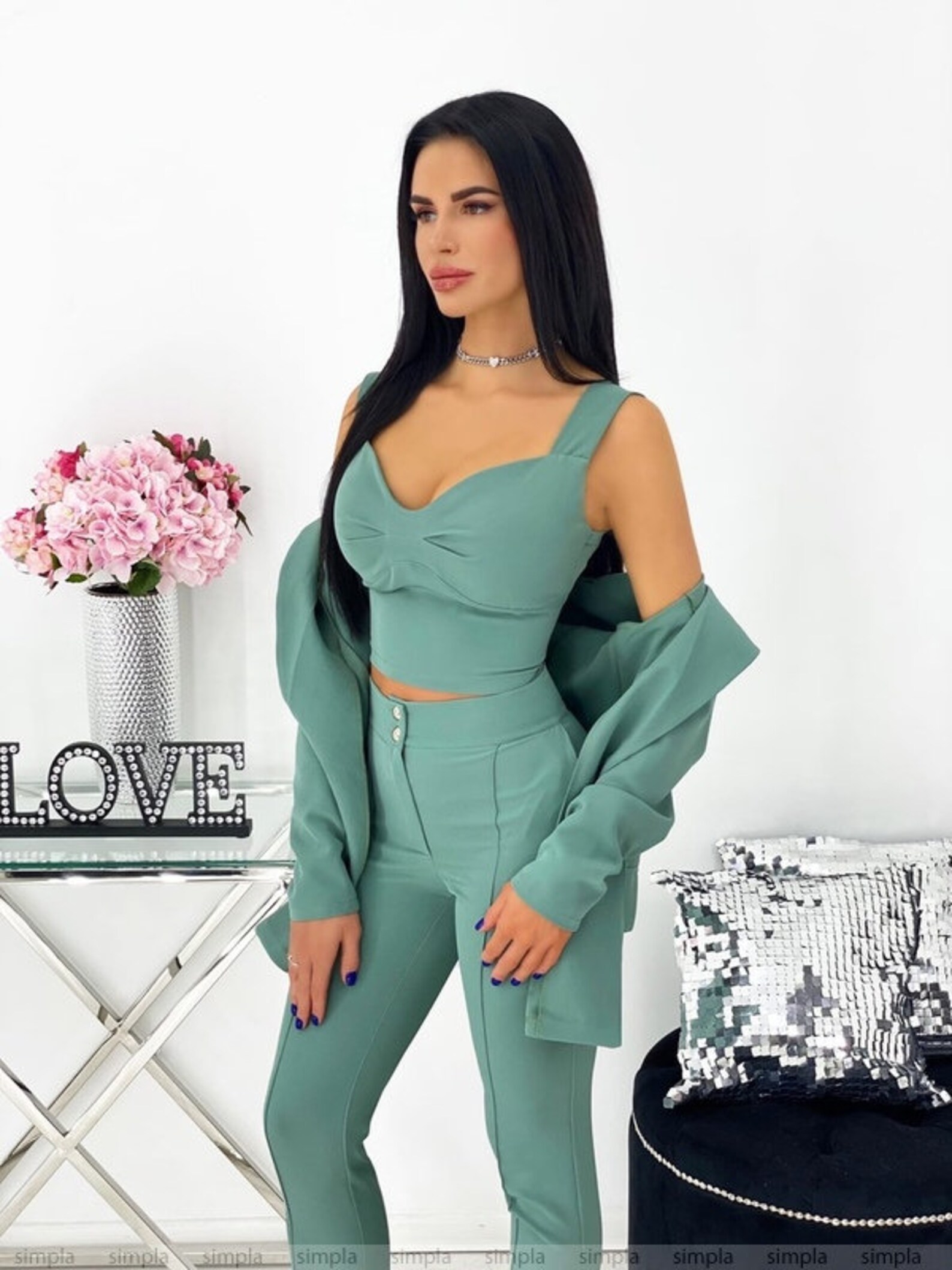 Women Threepiece Suit Olive Etsy