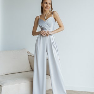 Dames jumpsuit bruidsbruiloft bruidsmeisje prom afstuderen dames formele korset top wijde pijpen broek palazzo grijs reg groen Steel