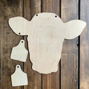 Unfinished Wood Blank Cow Head with Two Ear Tags Door Hanger, Free Shipping Available