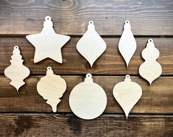 Laser Cut Wood Blank Ornament Set Christmas DIY