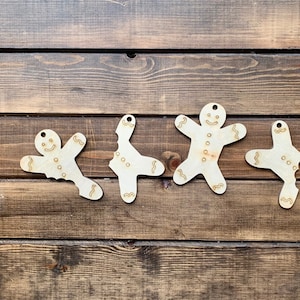 Set of 4 gingerbread laser cut ornaments wood cut out blank