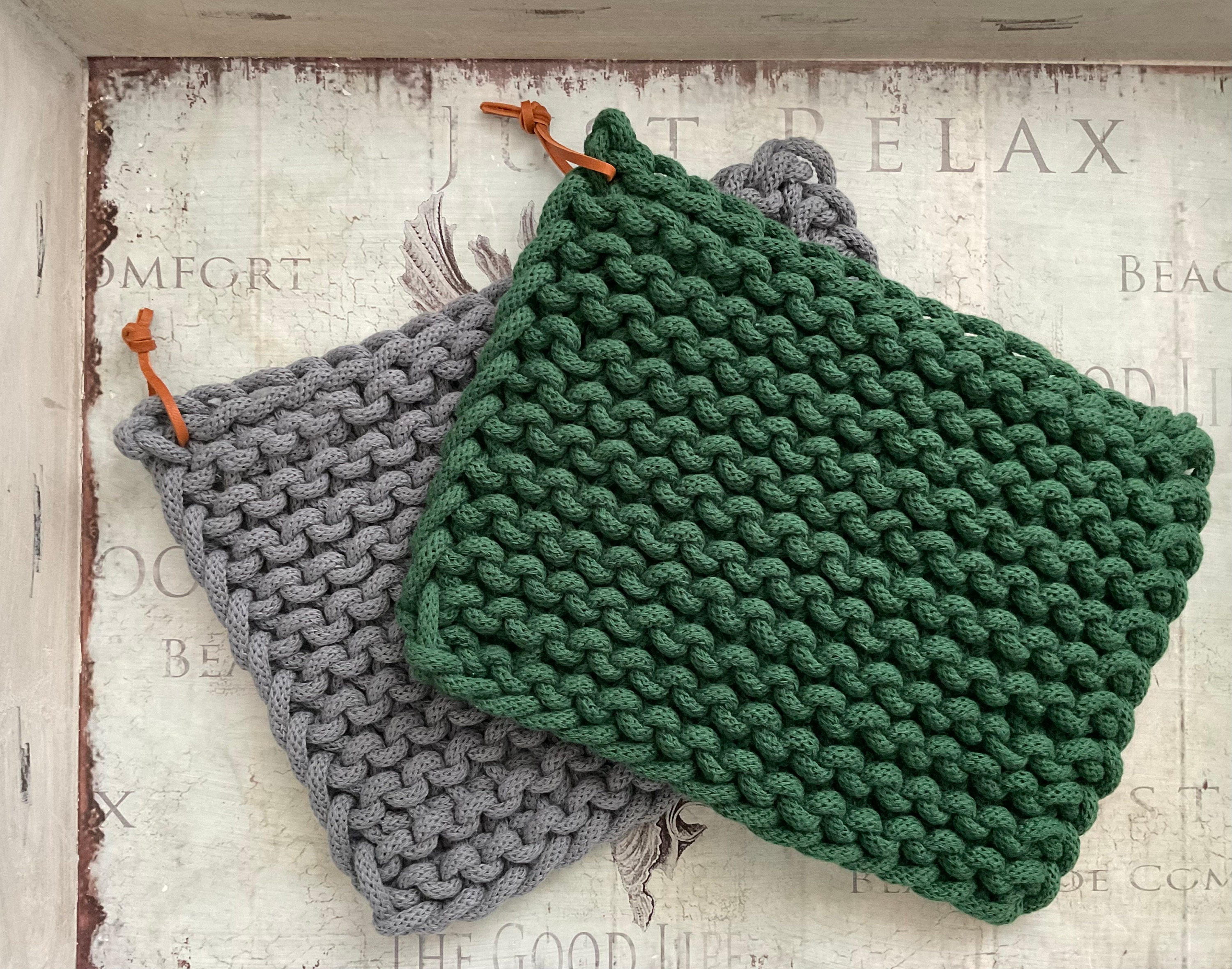 Thick Knitted Trivet/pot Holders Recycled Cotton Handmade Etsy