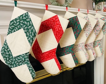 Handmade Quilted Christmas Stocking: Vintage Inspired Heirloom Decor