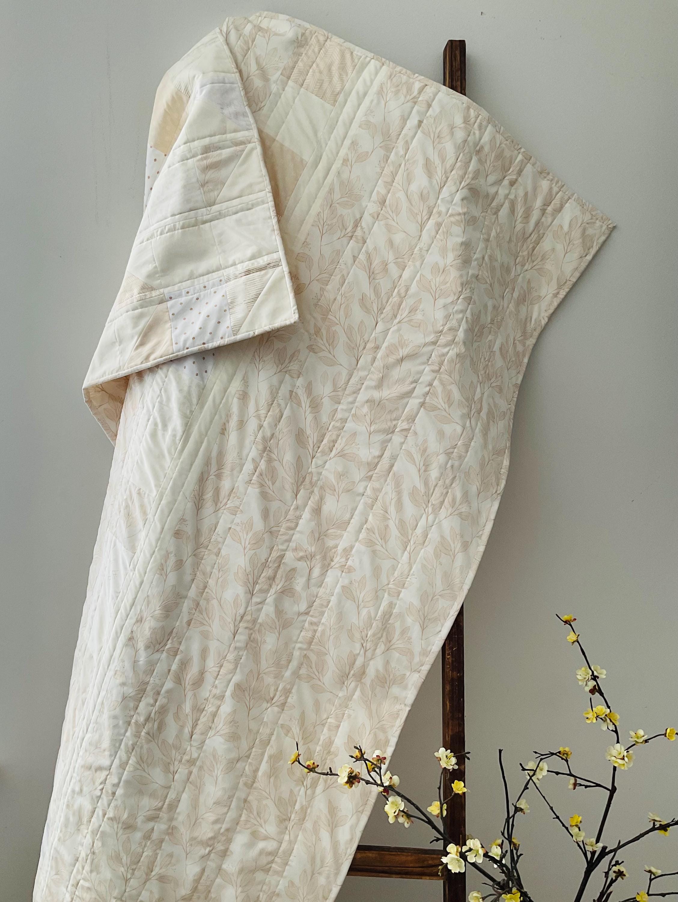 Handmade Neutral Patchwork Throw Quilt: Botanical Cream Couch Quilt - Etsy