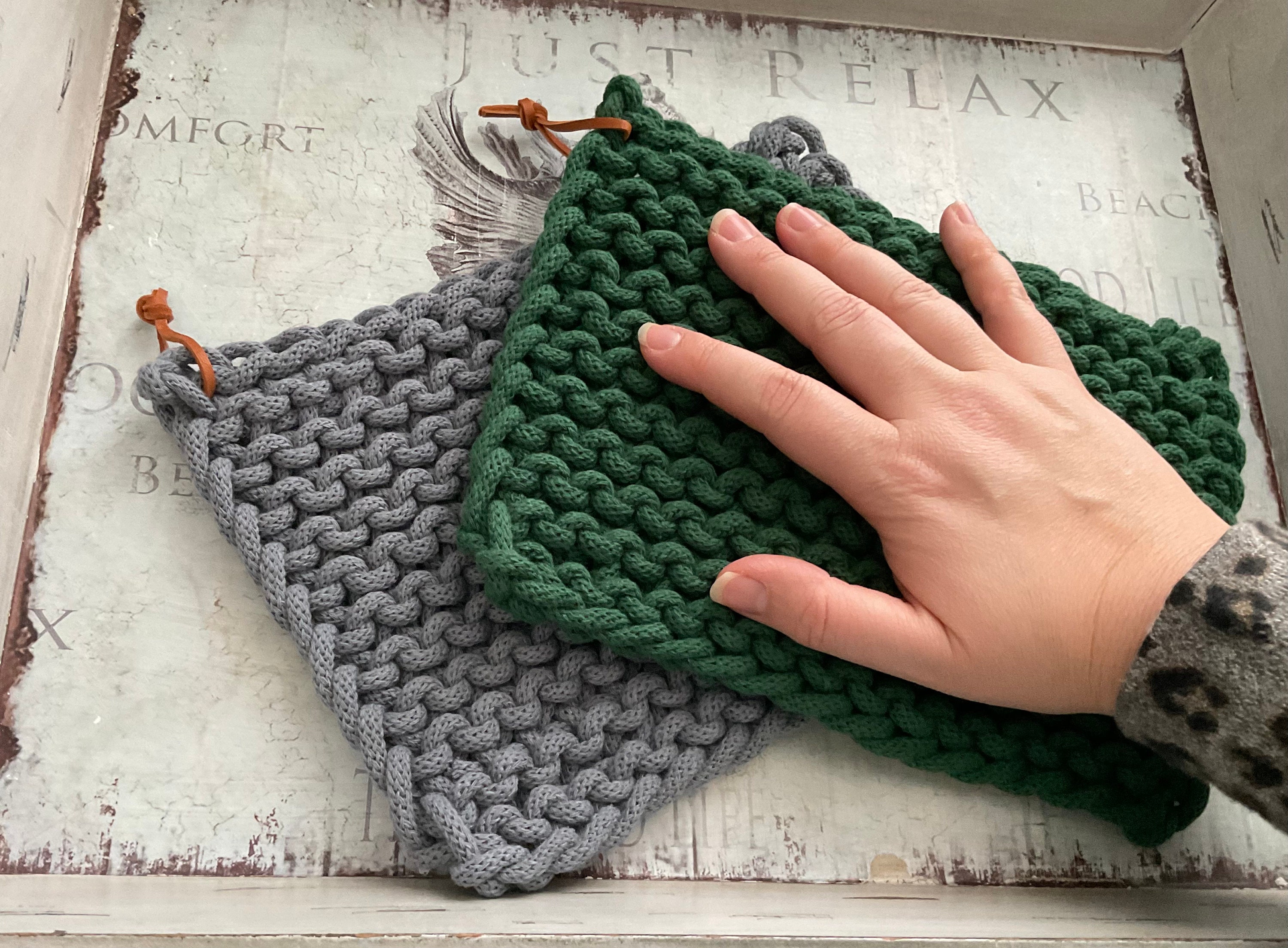 Thick Knitted Trivet/pot Holders Recycled Cotton Handmade Etsy