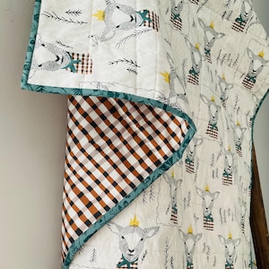 Lamb Quilt, Baby Quilt Boy, Lamb Baby Blanket, Baby Plaid Quilt, Whole Cloth Baby Quilt, Lamb Nursery Decor, Baby Shower Gift