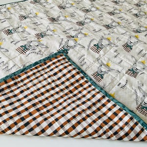 Lamb Baby Quilt: Plaid Sweater, Crown, Nursery Decor (42”x52”)