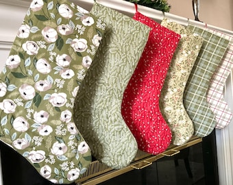 Handmade Quilted Stocking: Floral and Plaid Christmas Stockings