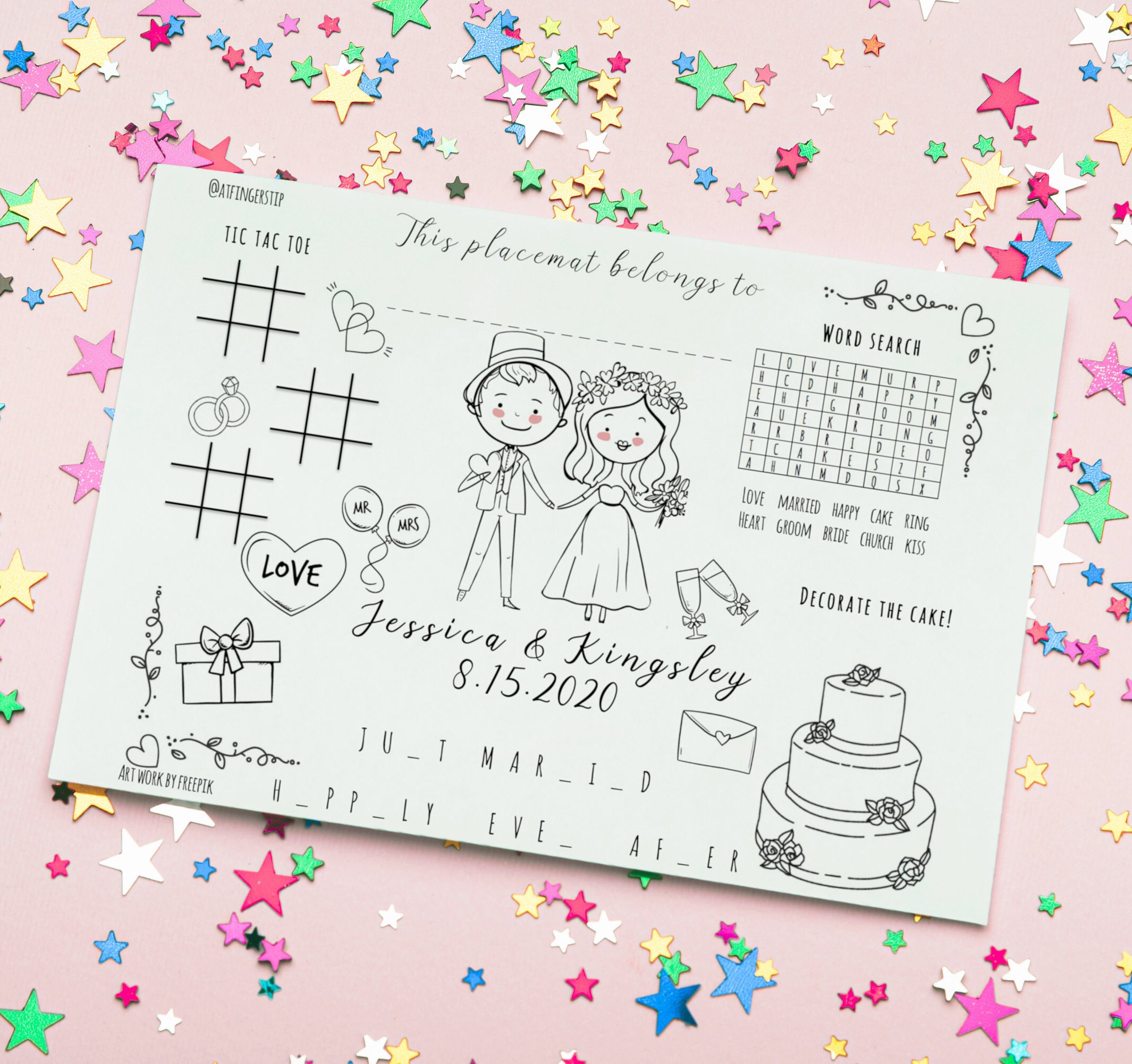 Personalized Wedding Coloring Placemat for Kids Printable Etsy