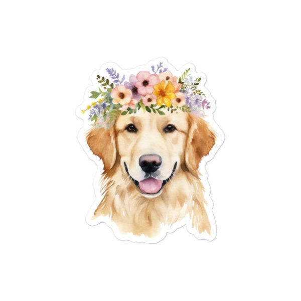 Flower Crown Golden Retriever Sticker