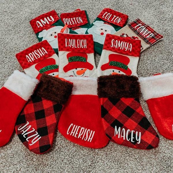 5 inch Mini Personalized Christmas Stockings, Gift Card Stockings, Small Christmas Stocking, Personalized Stocking, Mini Plaid Stocking,