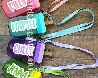 Personalized Popsicle Canteen Water Bottle with Strap, Pink Water Bottle, Party Favors, Bridesmaids Gifts, Birthday Favors, Unique bottle