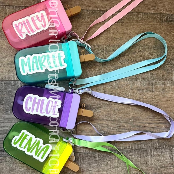 Personalized Popsicle Canteen Water Bottle with Strap, Pink Water Bottle, Party Favors, Bridesmaids Gifts, Birthday Favors, Unique bottle