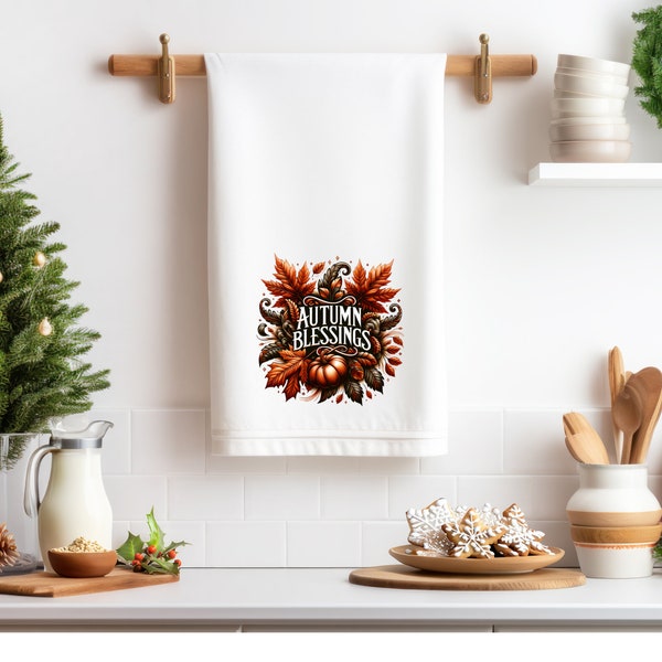 Thanksgiving Kitchen Towel | Personalized Kitchen Towel | Holiday Kitchen Tea Towel | Autumn Blessings | Hand Towel | Dish Towel