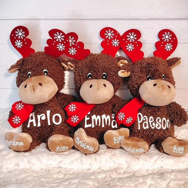 Personalized Plush Reindeer | Personalized Christmas Moose | Christmas Gift for Kids | Stocking Stuffers for Kids | Plushies | Gift for kids