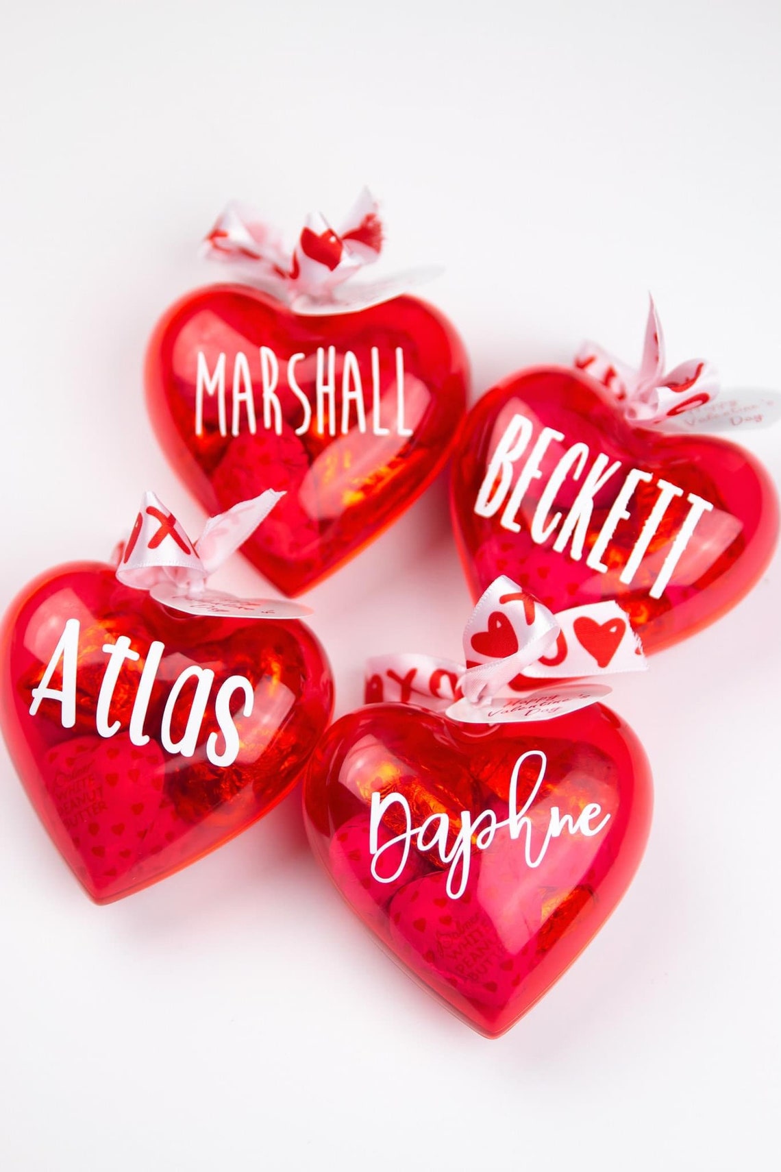 Personalized Plastic Heart Containers, Heart Candy Holder, Valentines