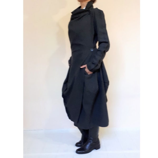 Warm Winter Asymmetric Extravagant Coat, Wool, Cashmere Blend