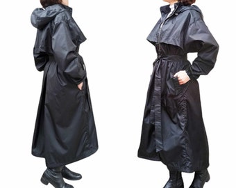 Trench Raincoat With Boards, Long Raincoat With Zipper, Spring Overcoat, Maxi Jacket