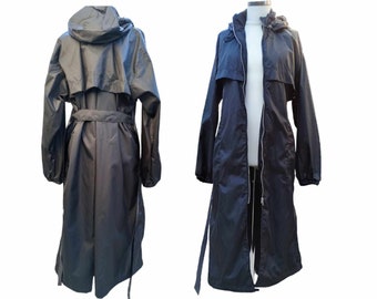 Trench Raincoat With Boards, Long Raincoat With Zipper, Spring Overcoat, Maxi Jacket