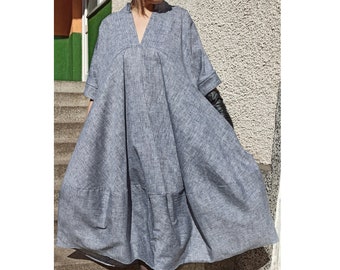 Maxi Dress, Linen Blended Fabric Dress, Oversize Dress, Summer Dress, Wide Dress,  Plus Size Caftan