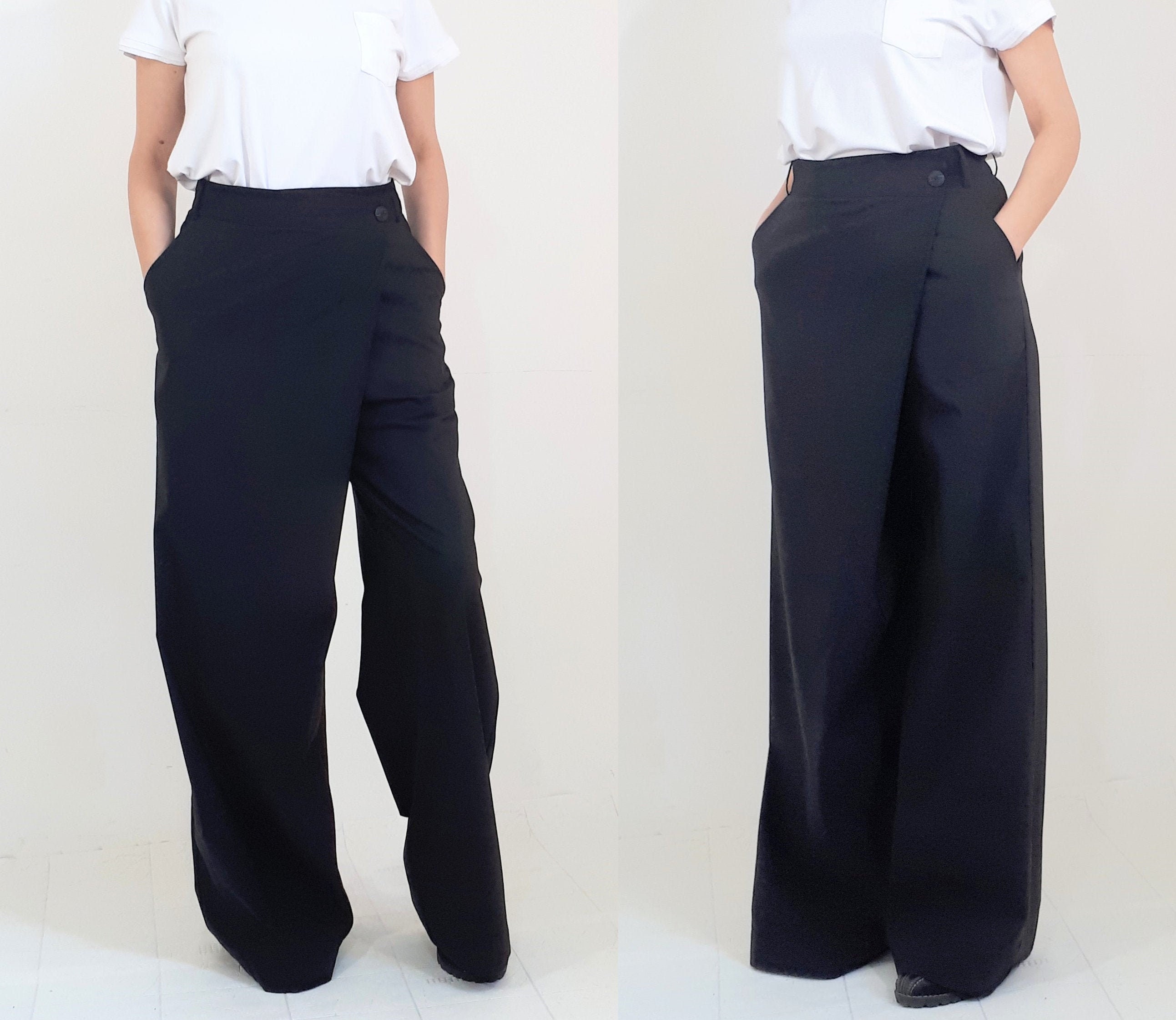 Gray wide leg asymmetrical long linen wrap pants 4938 Gray wide leg asymmetrical long linen wrap pants 4938